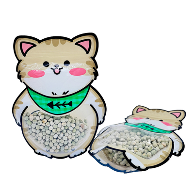 Mua Tùy chỉnh Fat Cute Cat Shape Cut In Stand Up Bags với Ziplock ở trên cùng và cửa sổ rõ ràng cho đồ ăn nhẹ Bao bì thực phẩm online manufacture