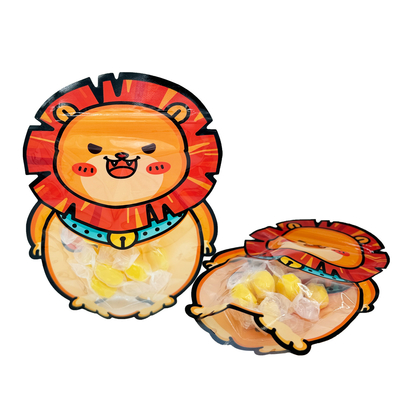 Mua Custom Cute Lion Shape Die Cutting Stand Up Plastic Zipper Bag với cửa sổ rõ ràng cho trẻ em đồ ăn nhẹ, thực phẩm, đồ kẹo đóng gói online manufacture