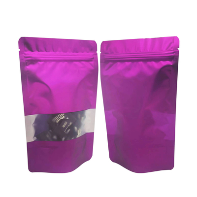 Mua Mẫu niêm phong nhiệt có thể đóng lại màu tím màu kim loại Mylar Stand Up Ziplock Bags với cửa sổ phía trước rõ ràng để lưu trữ thực phẩm online manufacture
