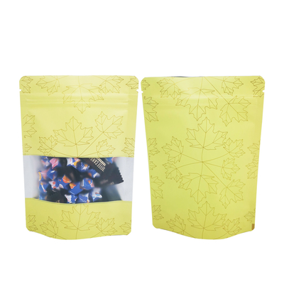 Mua Yellow Maple Leaf Design Foil được phủ chống mùi Thùng túi len đứng với cửa sổ matte rõ ràng cho bao bì thực phẩm online manufacture