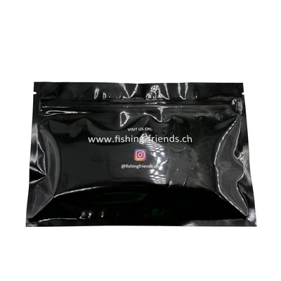 Mua Tùy chỉnh in đen mặt trước rõ ràng mặt sau bạc nhựa lót Lay phẳng zipper túi Mylar cho cá mồi đóng gói online manufacture