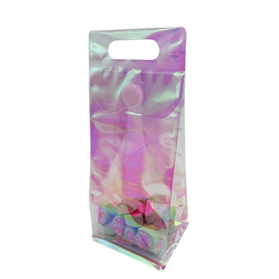 Mua Thẻ Holographic Custom Pink Rainbow Clear Flat Bottom Stand Up Bags with Resealable Sticky Button for Candy Accessory (Thông túi màu hồng màu hồng màu hồng) online manufacture