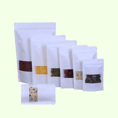 Mua Tùy chỉnh in đứng lên túi giấy Kraft trắng túi với Ziplock cửa sổ hình chữ nhật cho thực phẩm đồ ăn nhẹ gói lưu trữ kẹo online manufacture