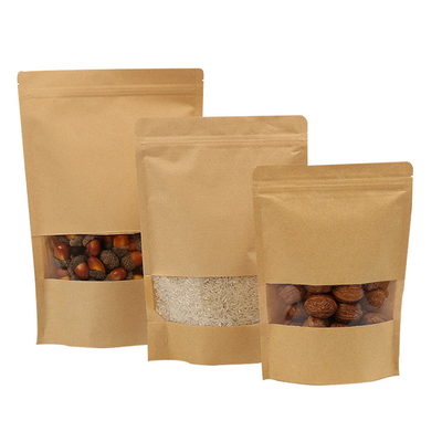Mua Kraft PLA Biodegradable Stand Up pouch bags với cửa sổ rõ ràng và Ziplock cho trái cây khô Món ăn nhẹ online manufacture