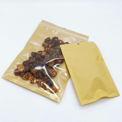 Mua Eco Friendly Mặt trước minh bạch cửa sổ 3 bên niêm phong túi phẳng với zipper trở lại màu nâu online manufacture