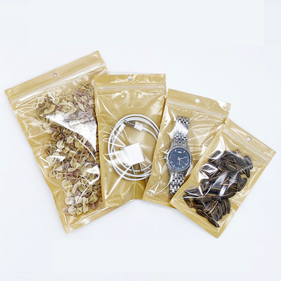 Mua 9x15cm Mật kim nhiệt chống mùi Nhựa rõ ràng phía trước Nhựa Kraft giấy màu nâu Thẻ phẳng Zipper túi để đóng gói thực phẩm với lỗ treo online manufacture