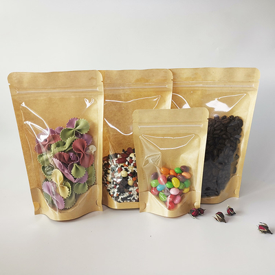 Mua Mặt trước Nhìn qua mặt sau Nhìn Brown Kraft Bags Stand Up Kraft pouches với Ziplock để lưu trữ bao bì thực phẩm online manufacture