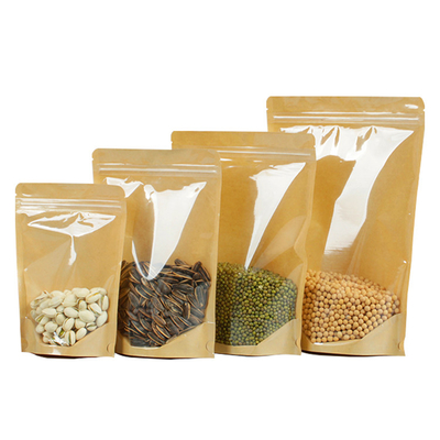 Mua 4.7x7.9 inch nhựa rõ ràng mặt trước màu nâu Kraft trở lại có thể khép lại đứng lên Ziplock túi túi xách Doypack cho đóng gói thực phẩm online manufacture