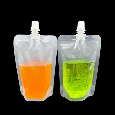 Lắp đặt các túi xách có thể sử dụng nhiều lần Clear Matte Translucent Stand Up Top Middle Spout Pouch Bags cho đồ uống nóng lạnh, sữa, nước trái cây, cocktail