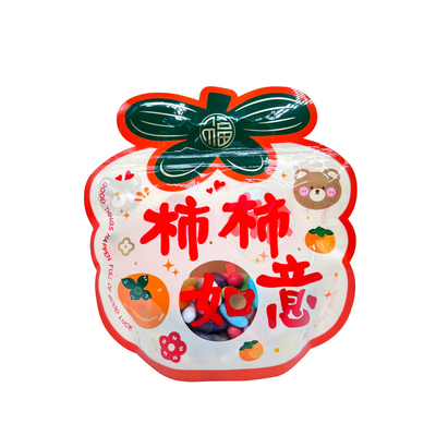 Tùy chỉnh màu cam Persimmon hình dạng in Zip khóa Stand Up túi với cửa sổ rõ ràng và đáy để đóng gói trẻ em đồ ăn nhẹ