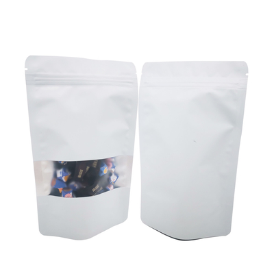 Bề mặt phẳng trắng mờ có thể sử dụng lại Thẻ Mylar đứng để đóng gói lưu trữ thực phẩm với khóa khóa và cửa sổ có thể mở lại