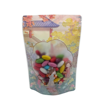 Mô hình cổ điển nhựa tùy chỉnh in đứng lên túi với cửa sổ và khóa zip cho đóng gói thực phẩm