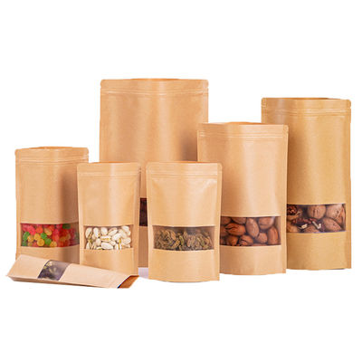 Brown Kraft Stand Up pouch với Zipper và Matte Clear Window